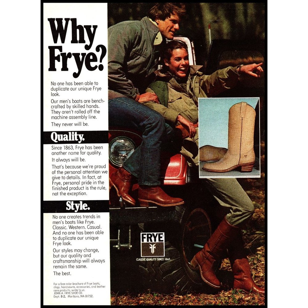 1981 Frye Boots Vintage Print Ad Leather Riding Cowboy Jeep CJ 4x4 Wall Art